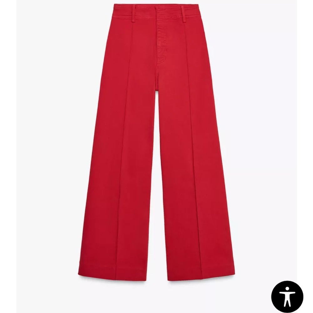 Zara Bold Red Tailored Wide-Leg Pants